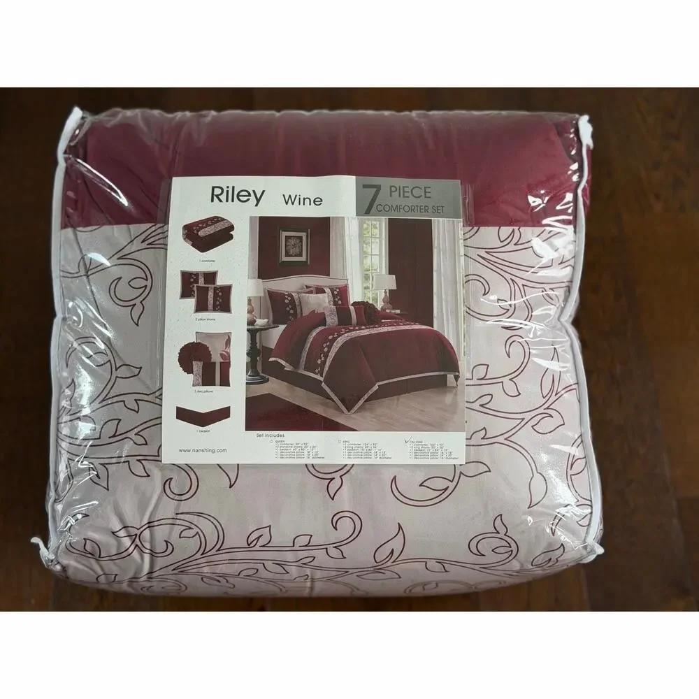 NEW! Stratford Park Audrey Nanshing Riley Wine 7pc Comforter Set King
